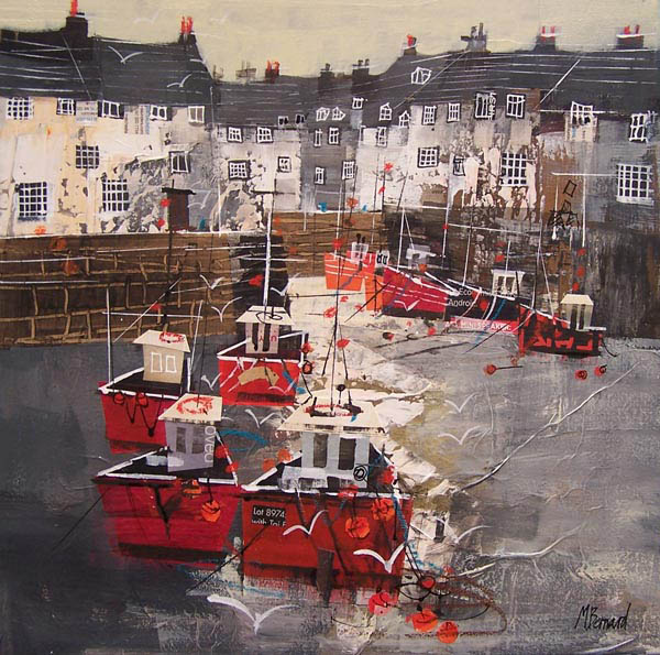 CORNISH HARBOUR AT LOW TIDE   16X16INS100_7943